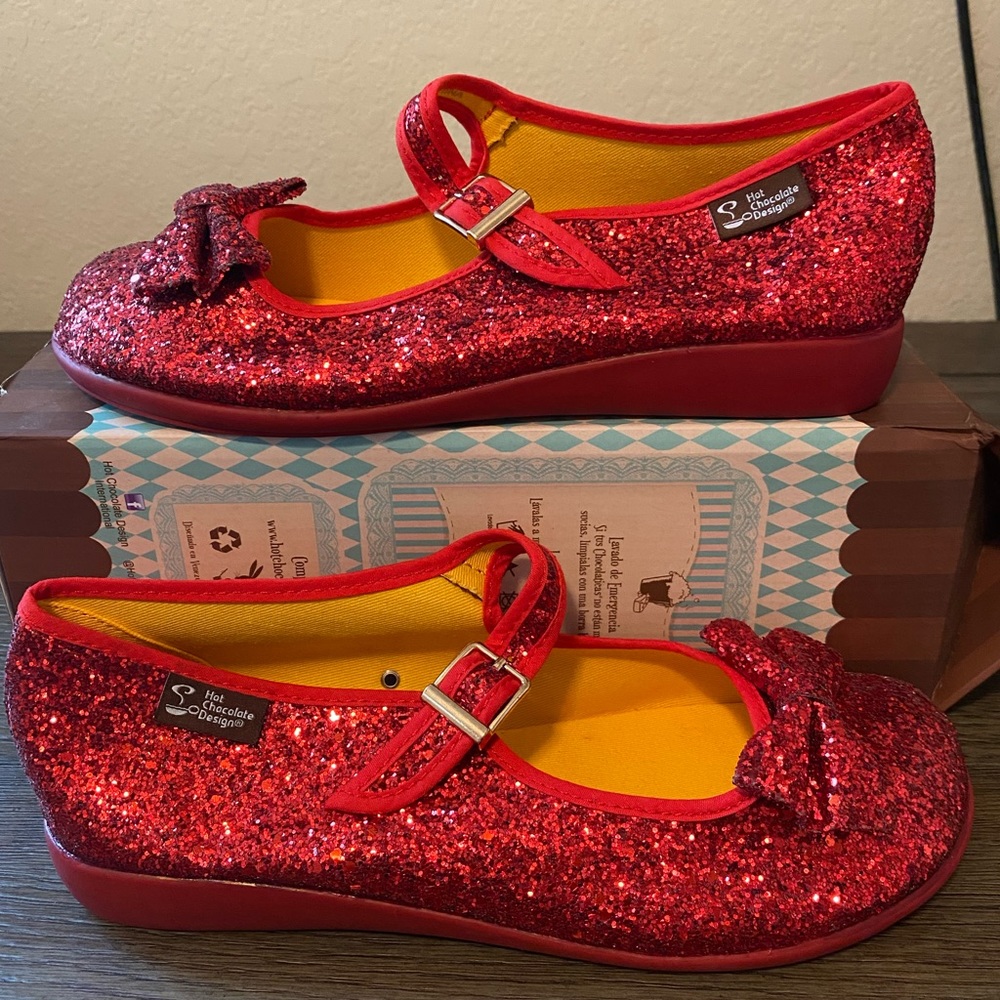 Hot Chocolate Design Dorothy Red Glitter Flat Mary Jane